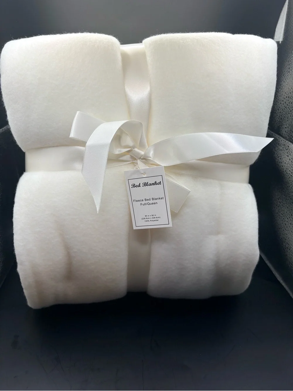 Plush White Fleece Bed Blanket with Ribbon